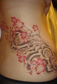 female waist side romantic flower tree tattoo pattern