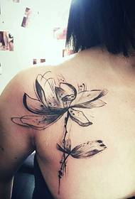 A beautiful girl chest lotus tattoo pattern