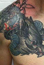 over the shoulder color animal tattoo is very eye-catching