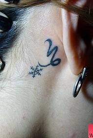 Nanchang Liuyuntang tattoo show works: behind the ear snowflake tattoo pattern
