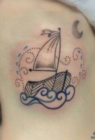 cintura lateral pequeño y fresco patrón de tatuaje de tatuaje de punto de luna de vela europea y americana