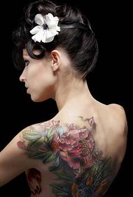 beauty back shoulder peony flower tattoo
