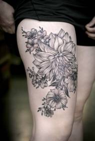 thigh black dahlia plant tattoo pattern