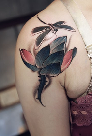 female shoulder Partial lotus tattoo pattern