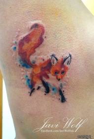 side waist color splash ink fox tattoo pattern