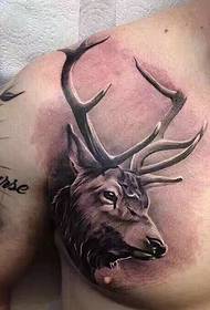 chest 3d deer tattoo pattern is full of energy