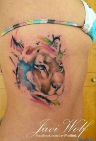 side waist lion splash ink color Tattoo pattern