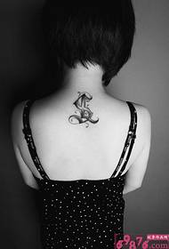 back neck black and white letter tattoo