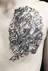 en liten del av det svartvita tatueringsmönstret för elefant