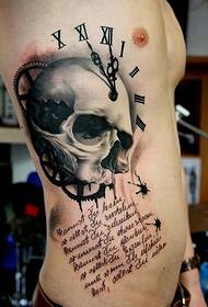 skull with the side waist tattoo pattern with English