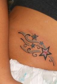 female waist side color five-pointed star tattoo picture