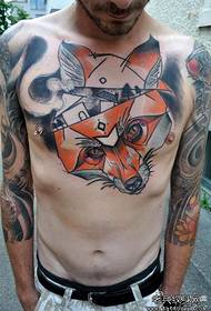 Man front chest is cool classic fox tattoo pattern