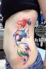 side waist color mermaid splash ink tattoo pattern