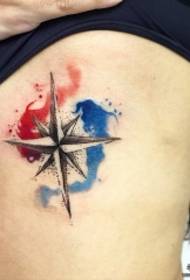 side waist compass splash ink prick Tattoo pattern