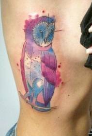side waist splash ink color owl tattoo pattern