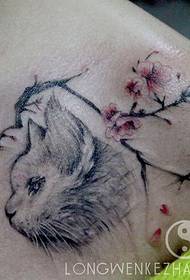 გოგონები cute კატა და ქლიავის tattoo ნიმუში მკერდზე