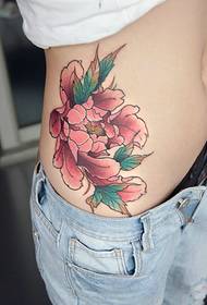 small waist side Exquisite peony tattoo pattern