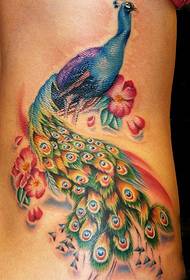 waist tattoo pattern: side waist beautiful peacock tattoo pattern