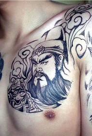 Crno-bijele slike slike pola tetovaže s Guan Yu i Zhao Yun