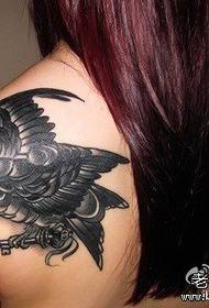 girls shoulder fashion cool black gray crow tattoo pattern
