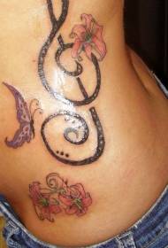waist side treble clef and orchid tattoo pattern  113608 - waist color five-pointed star curly tattoo pattern