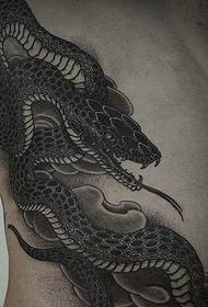Side waist personality black and white snake pattern tattoo