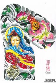 Japāņu tradicionālā vecmodība Skaists pusziedu skaists lotosa sanskrita lapu tetovējums