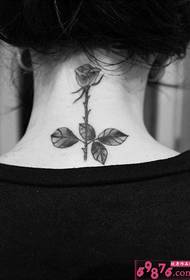 girl back neck black and white rose beautiful tattoo