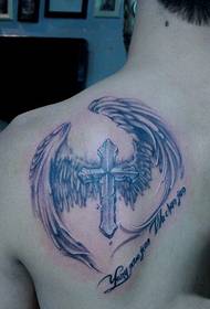 cross wings and English shawl tattoo