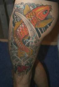 motif de tatouage poisson koi couleur de jambe couleur or