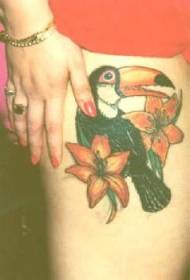 thigh colored parrot with lily tattoo pattern