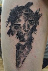 línea negra picadura retrato masculino patrón de tatuaje incorrecto