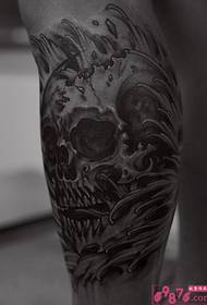 European style black and white flower legs tattoo