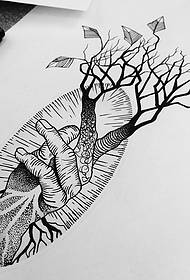 Point Hand and Tree Personality Tattoo Pattern Manuscript