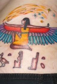 waist side colored Egyptian wind wings tattoo pattern