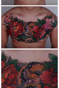 man's chest handsome snake peony tattoo pattern