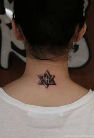 an ultra-fashioned back neck six-pointed star tattoo pattern