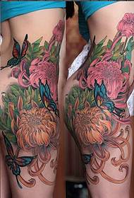 beauty side waist chrysanthemum butterfly tattoo pattern