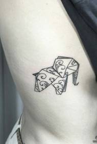 side waist origami geometry small fresh elephant tattoo pattern  113473 - side waist splash ink color owl tattoo pattern