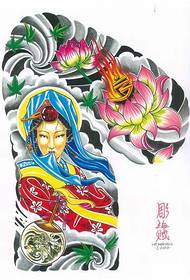 patró de tatuatge de lotus femení semi-胛 japonès