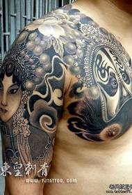 Semi-Twisted Tattoo Pattern: Half Twisted Peking Opera Mask Tattoo Pattern of Chinese Tattoo Elements
