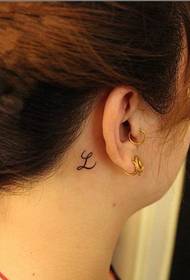 After the ear simple letter tattoo pattern picture