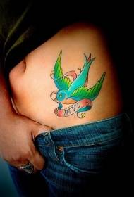 buik kleurrijke heldere vogel tattoo patroon