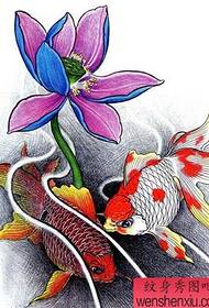 Tatoveringsbillede anbefalede et farverigt guldfisk lotus tatoveringsmønster