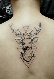 Black gray tattoo pattern with the spine geometry deer