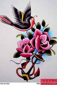 Uzorak za tetovažu lastavica u boji ruža sidra