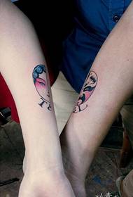 couple color flower face tattoo pattern