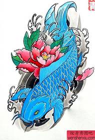 pola tato lotus koi warna tradisional