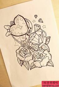 Rose Diamond Tattoo Line Artwork 117310-Manuscript Fish Tattoo Works