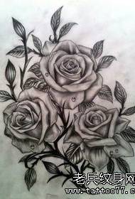 un patrón de tatuaxe de rosa gris negro